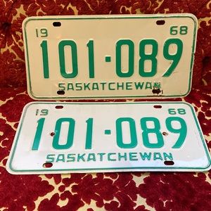 Vintage Rustic pair of 1968 Saskatchewan license Plates